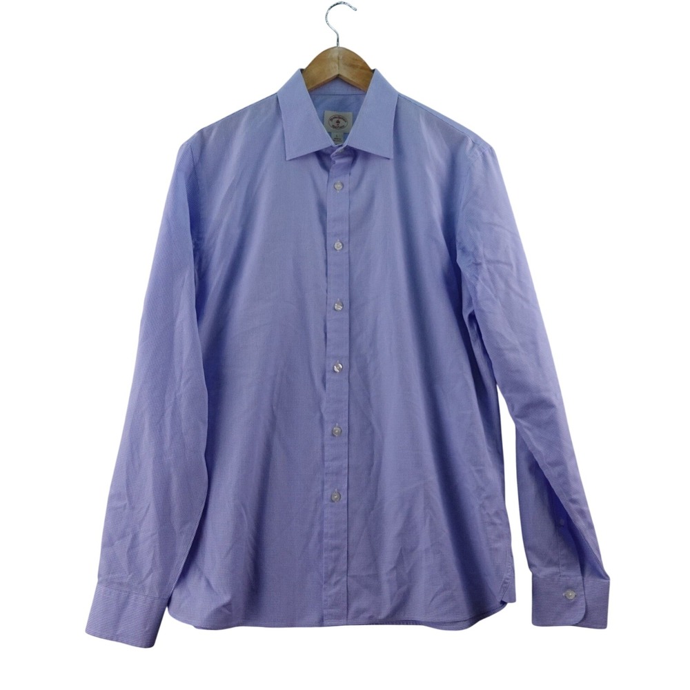 Brooks Brothers Red Fleece Mens L Blue Gingham Dress Shirt Long Sleeve Button Up